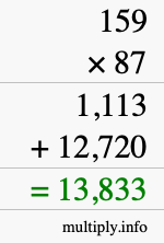 How to calculate 159 times 87 using long multiplication