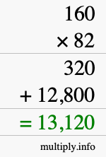 How to calculate 160 times 82 using long multiplication