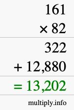 How to calculate 161 times 82 using long multiplication How to calculate 161 times 82 using long multiplication
