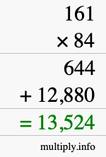 How to calculate 161 times 84 using long multiplication