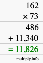 How to calculate 162 times 73 using long multiplication