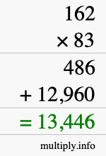 How to calculate 162 times 83 using long multiplication