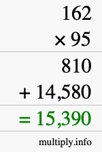 How to calculate 162 times 95 using long multiplication