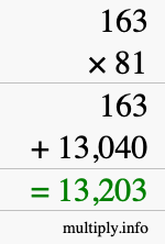 How to calculate 163 times 81 using long multiplication