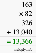 How to calculate 163 times 82 using long multiplication