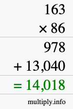 How to calculate 163 times 86 using long multiplication