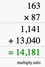 How to calculate 163 times 87 using long multiplication