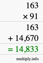 How to calculate 163 times 91 using long multiplication