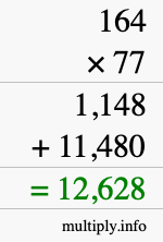 How to calculate 164 times 77 using long multiplication