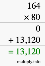 How to calculate 164 times 80 using long multiplication