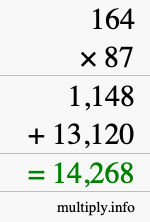How to calculate 164 times 87 using long multiplication