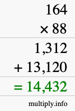 How to calculate 164 times 88 using long multiplication