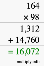 How to calculate 164 times 98 using long multiplication How to calculate 164 times 98 using long multiplication