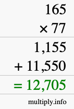 How to calculate 165 times 77 using long multiplication