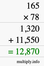 How to calculate 165 times 78 using long multiplication
