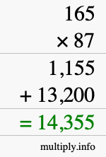 How to calculate 165 times 87 using long multiplication