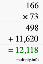 How to calculate 166 times 73 using long multiplication