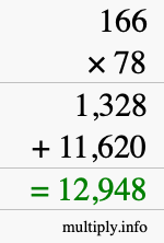 How to calculate 166 times 78 using long multiplication