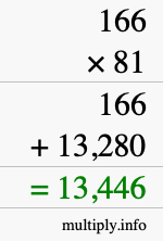How to calculate 166 times 81 using long multiplication