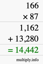 How to calculate 166 times 87 using long multiplication