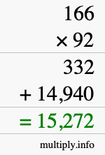 How to calculate 166 times 92 using long multiplication