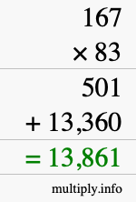 How to calculate 167 times 83 using long multiplication