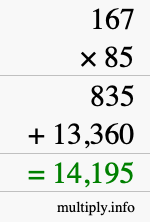 How to calculate 167 times 85 using long multiplication