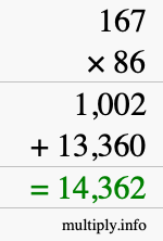 How to calculate 167 times 86 using long multiplication