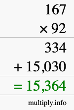 How to calculate 167 times 92 using long multiplication