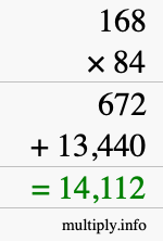 How to calculate 168 times 84 using long multiplication