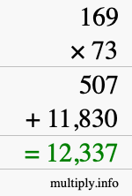 How to calculate 169 times 73 using long multiplication