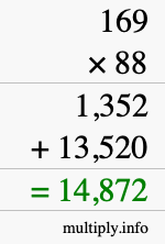 How to calculate 169 times 88 using long multiplication How to calculate 169 times 88 using long multiplication