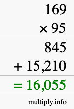 How to calculate 169 times 95 using long multiplication