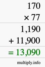 How to calculate 170 times 77 using long multiplication
