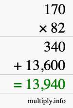 How to calculate 170 times 82 using long multiplication
