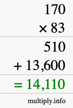 How to calculate 170 times 83 using long multiplication