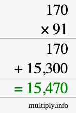How to calculate 170 times 91 using long multiplication