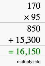 How to calculate 170 times 95 using long multiplication