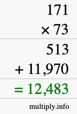 How to calculate 171 times 73 using long multiplication