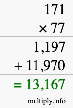 How to calculate 171 times 77 using long multiplication