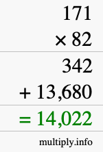How to calculate 171 times 82 using long multiplication