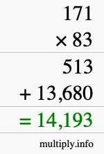 How to calculate 171 times 83 using long multiplication