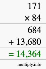 How to calculate 171 times 84 using long multiplication