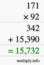 How to calculate 171 times 92 using long multiplication