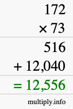 How to calculate 172 times 73 using long multiplication