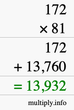 How to calculate 172 times 81 using long multiplication