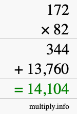 How to calculate 172 times 82 using long multiplication