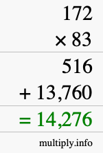 How to calculate 172 times 83 using long multiplication