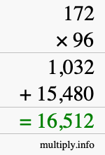How to calculate 172 times 96 using long multiplication How to calculate 172 times 96 using long multiplication
