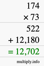 How to calculate 174 times 73 using long multiplication